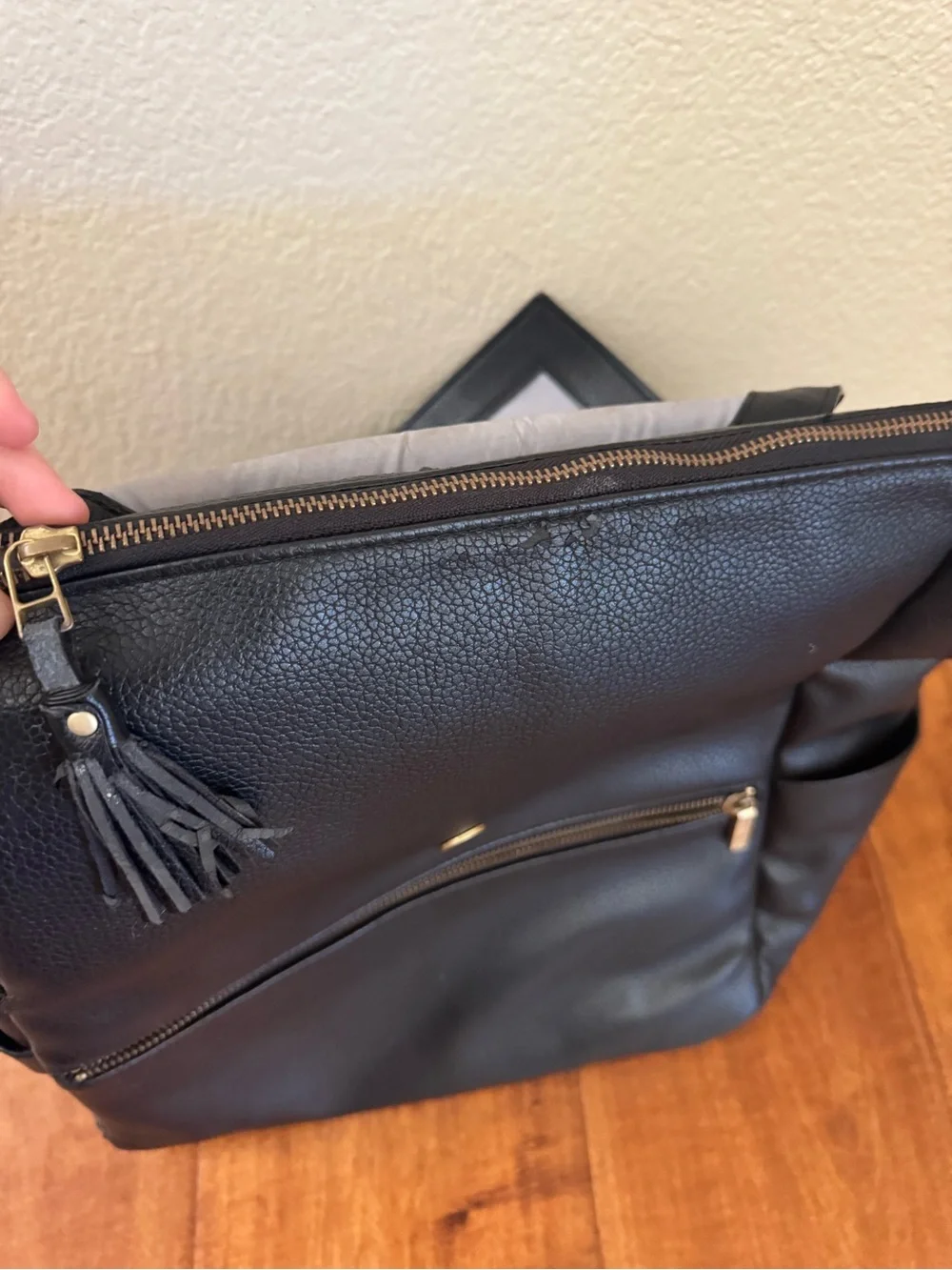 Freshly Picked Black Faux Leather Diaper Backpack